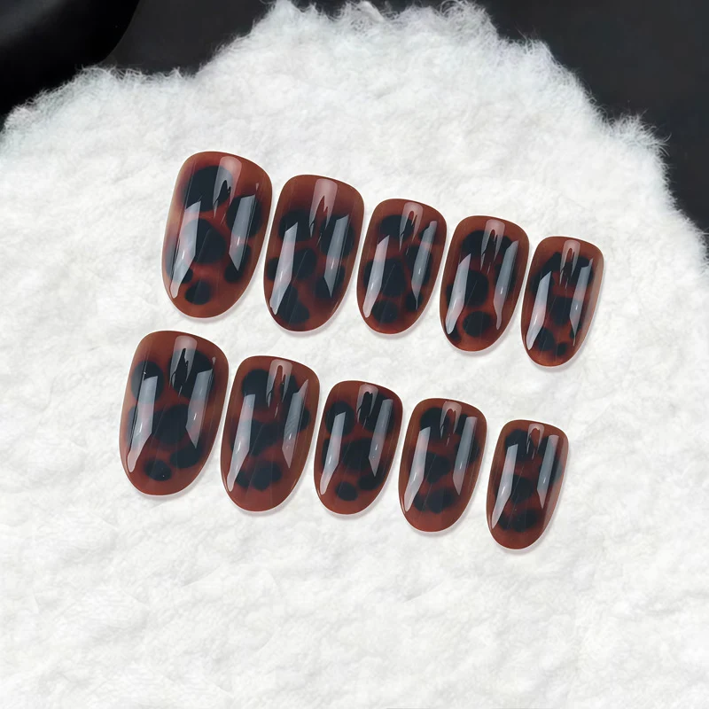Glossy Stiletto Nail Tips with Leopard Print Design Stornfield