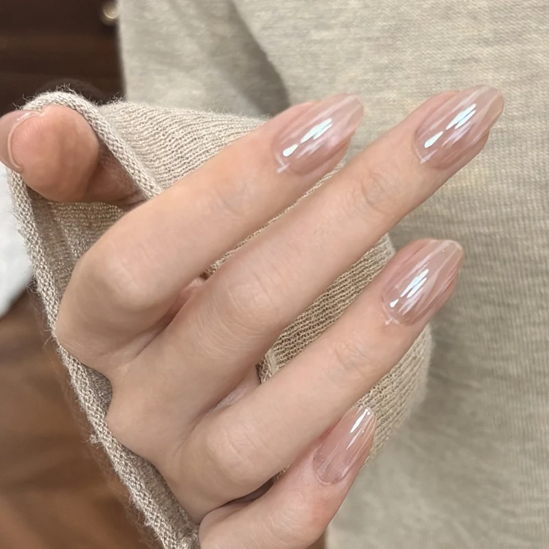 Glossy Nail Art with Subtle Stripes Stornfield