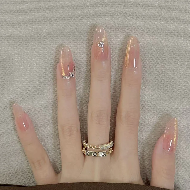 Glossy Long Stiletto Press-On Nails with Rhinestone Accents Stornfield