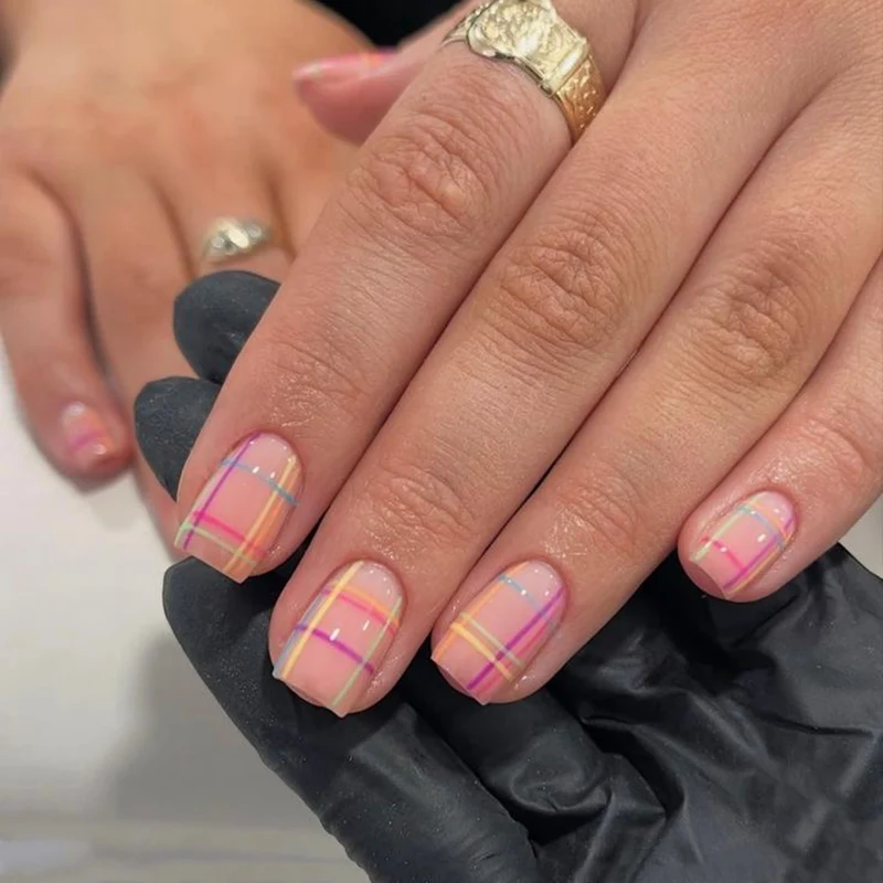 Artistic Nail Art with Modern Check Pattern Stornfield
