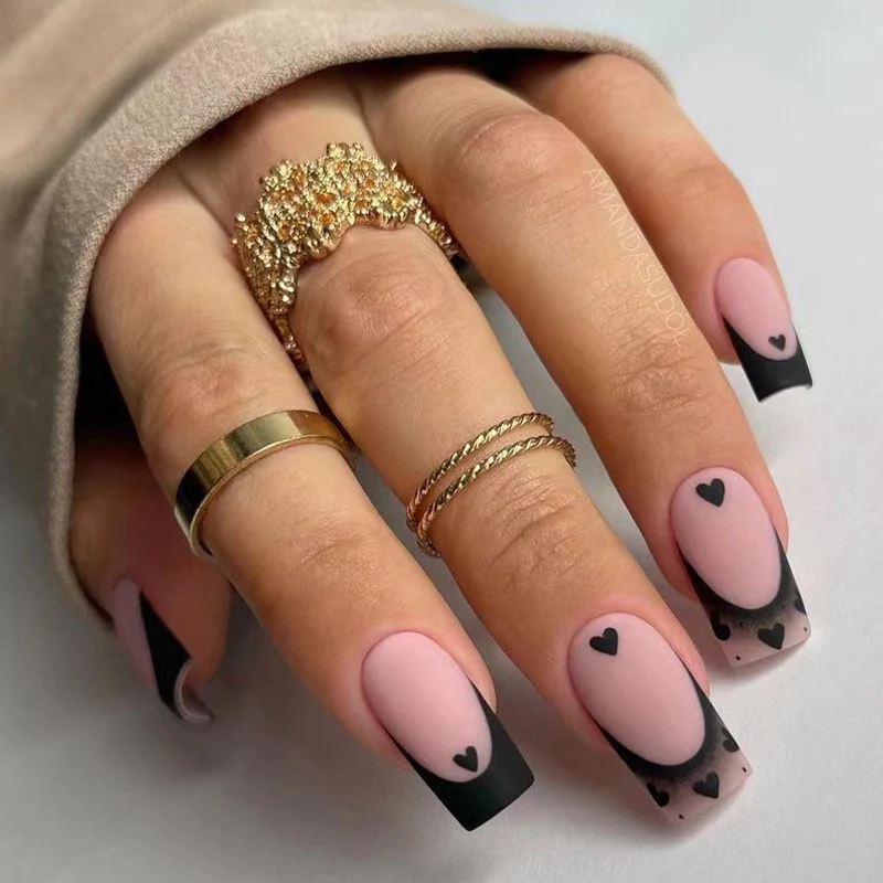 Artful Nail Art with Heart Motifs and Black-White Lace Stornfield