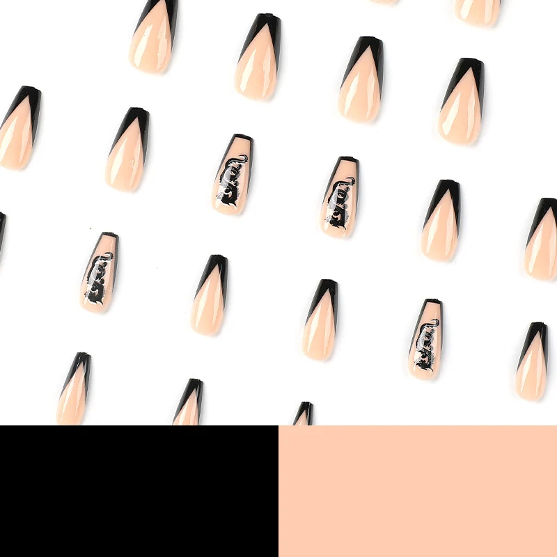 Artistic Nail Art with Black French Tip and Underground Patterns Stornfield