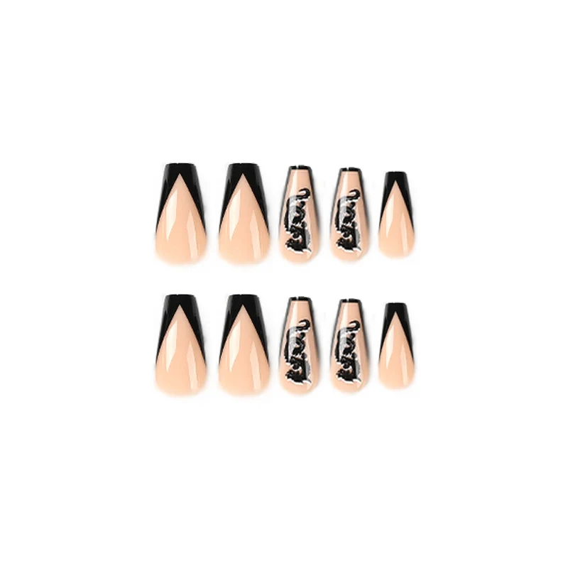 Artistic Nail Art with Black French Tip and Underground Patterns Stornfield