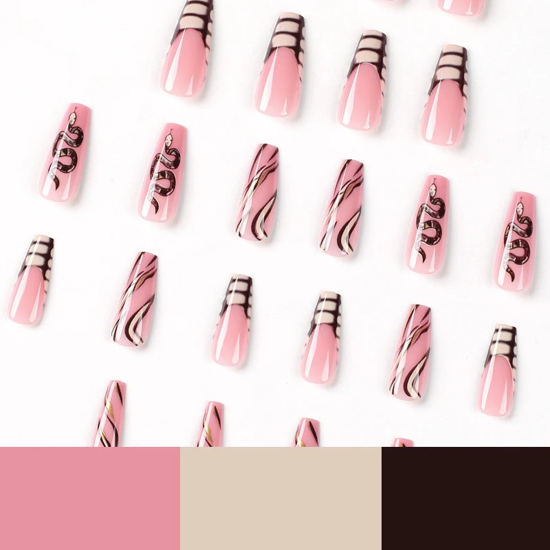 Artful Nail Art with Snake Design and Metallic Elements Stornfield