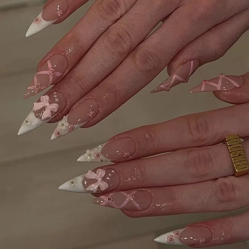 Artful Nail Art with Romantic Bows and Flowers Stornfield