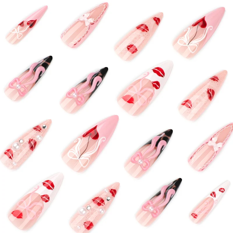 Artful Nail Art with Romantic Heart and Bow Motif Stornfield