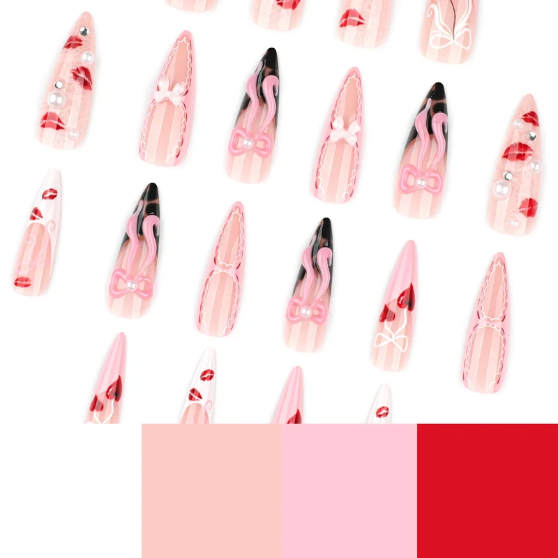 Artful Nail Art with Romantic Heart and Bow Motif Stornfield