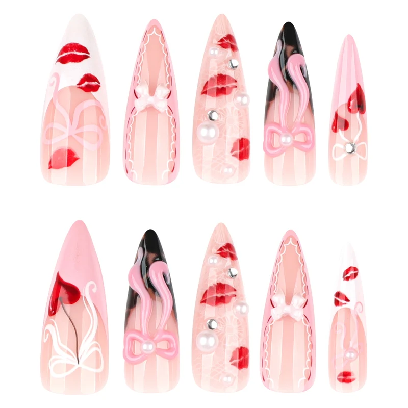 Artful Nail Art with Romantic Heart and Bow Motif Stornfield
