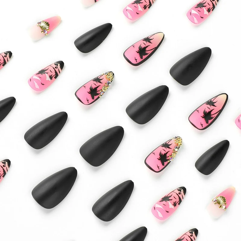 Artful nail art with palm motifs and glitter accents Stornfield