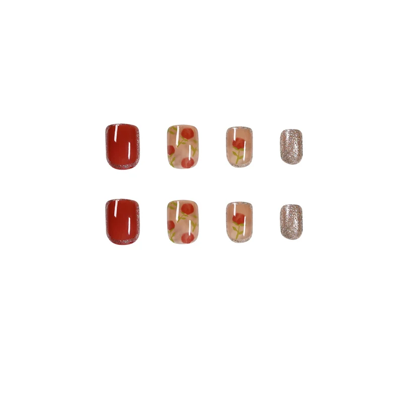 Artful nail art with natural gradient and floral accents Stornfield