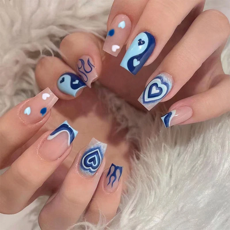 Artful Nail Art with Hearts and Geometric Patterns Stornfield