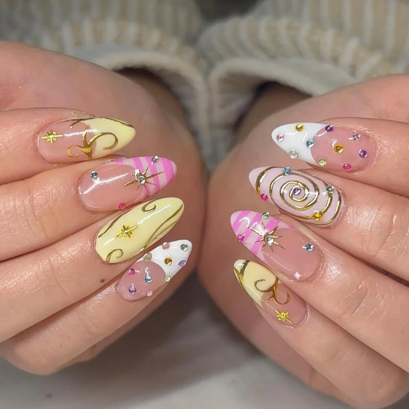 Artful Nail Art with Glitter and Spiral Design Stornfield