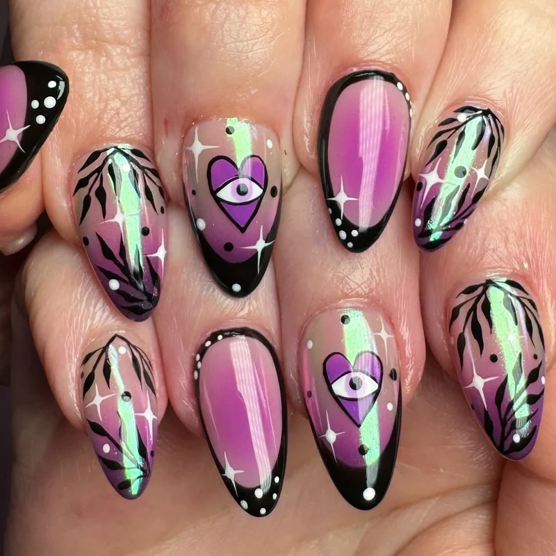 Artful nail art with floral design and glamorous accents Stornfield