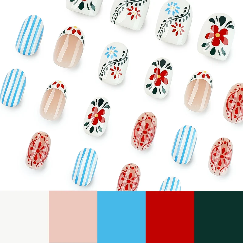 Artful nail art with floral design and colorful patterns Stornfield