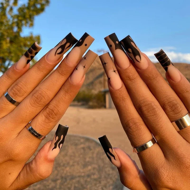 Artistic Nail Art in Stylish Flame Design Stornfield