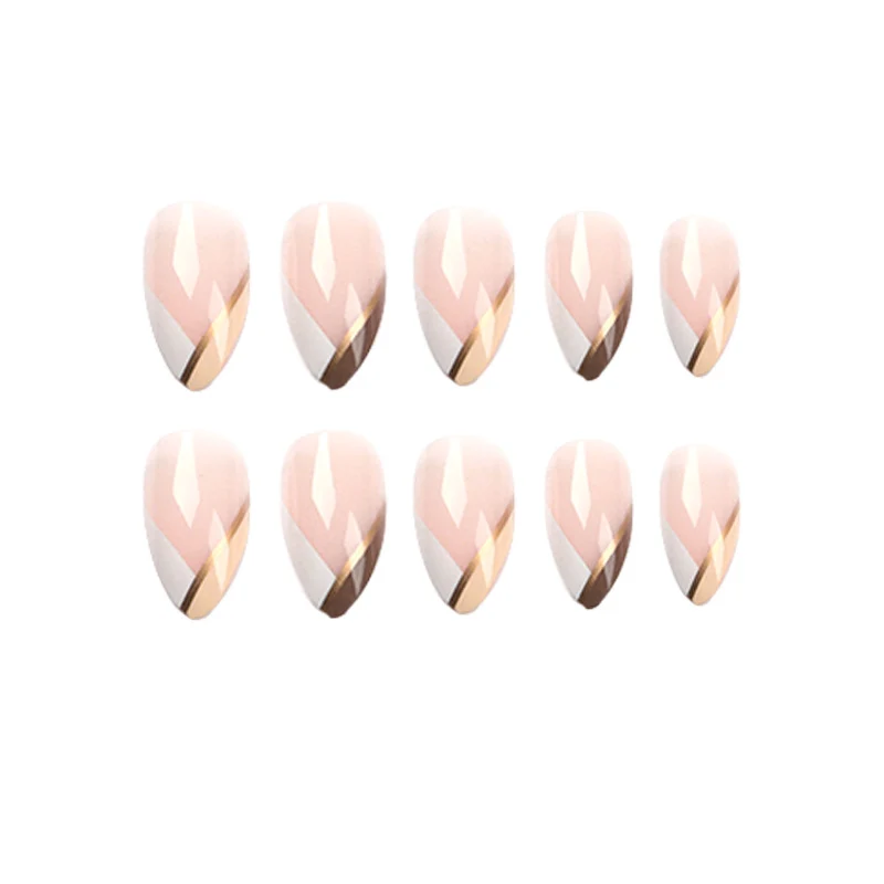 Artful nail art in elegant stiletto design with golden accents Stornfield
