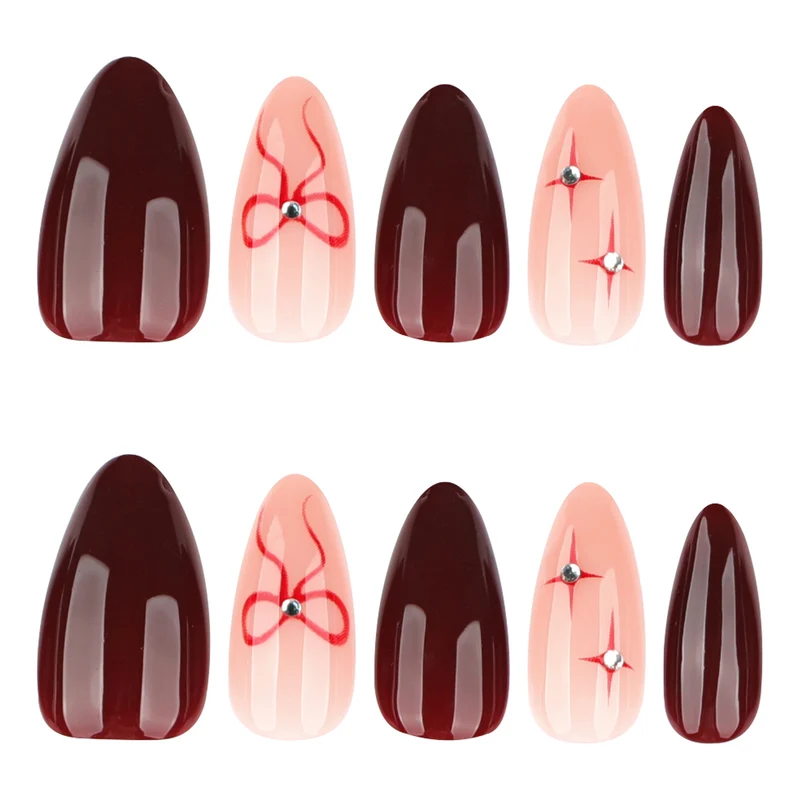 Artful nail art with elegant bows and rhinestone embellishments Stornfield