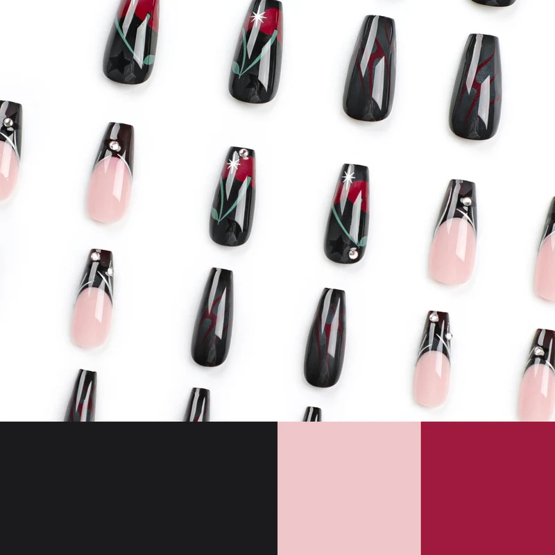 Artful nail art with elegant glitter accents and floral design Stornfield