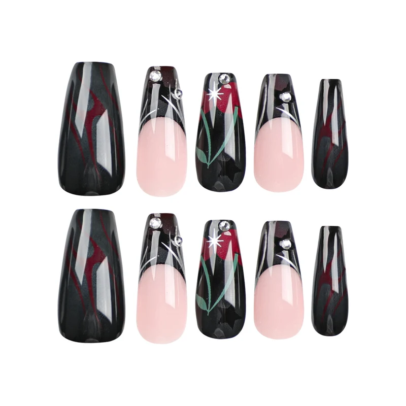 Artful nail art with elegant glitter accents and floral design Stornfield