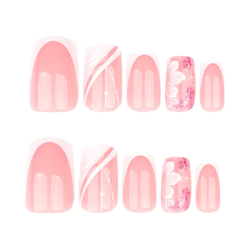 Artful Nail Art with Elegant French Tips and Floral Accents Stornfield