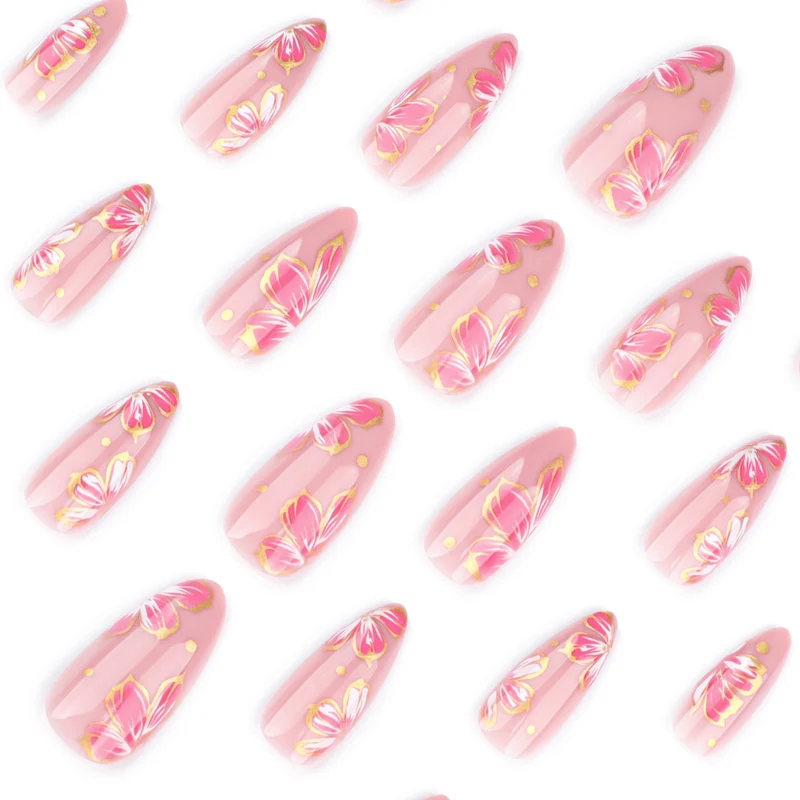 Artful nail art with elegant floral designs and gold accents Stornfield
