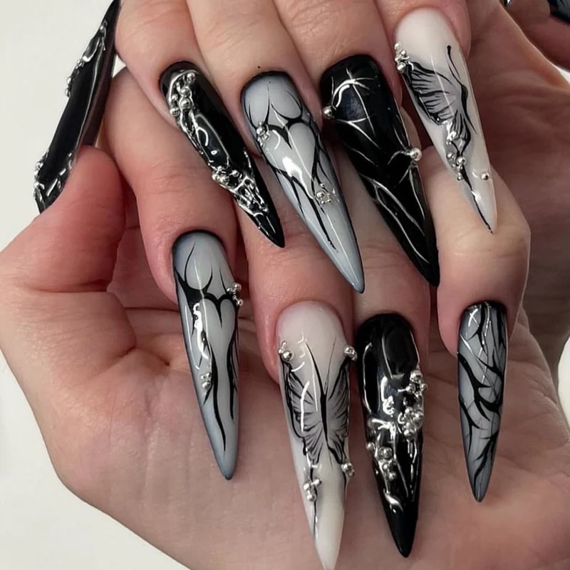 Artful Nail Art with Elegant Black and White Design Stornfield