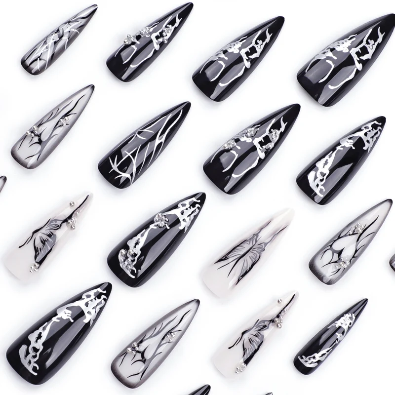 Artful Nail Art with Elegant Black and White Design Stornfield