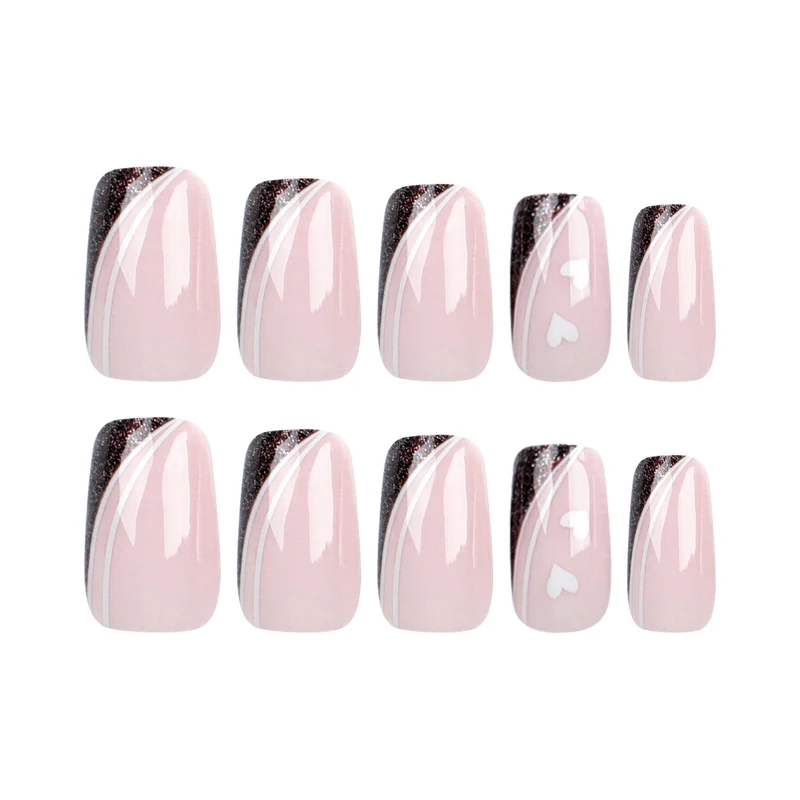 Artistic Nail Art with Elegant Glitter and Heart Design Stornfield