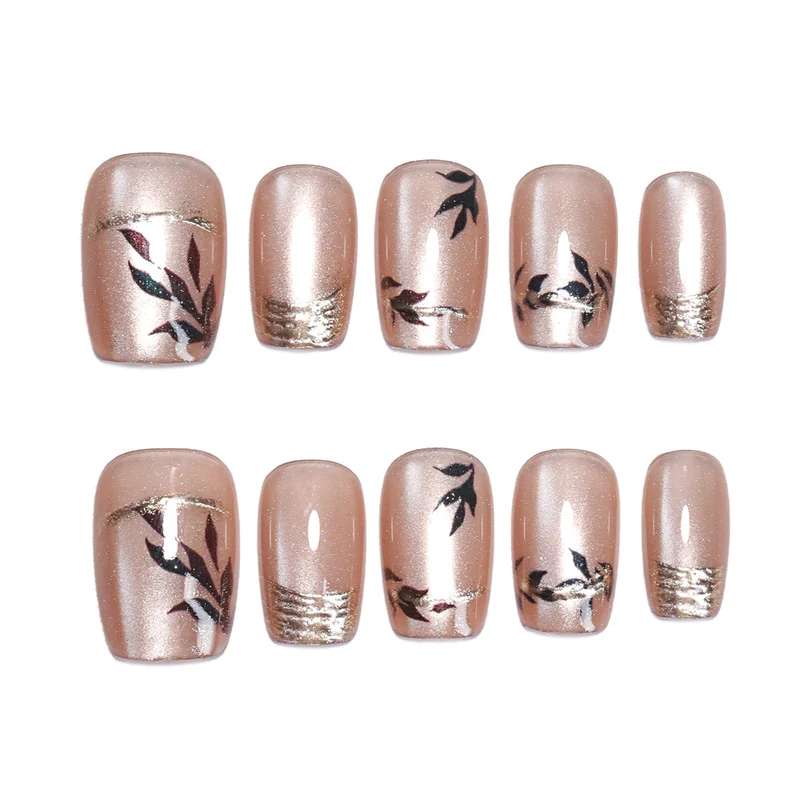 Artistic Nail Art with Elegant Leaf Design Stornfield