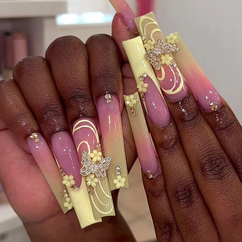 Artful Nail Art with Flower and Butterfly Accents Stornfield