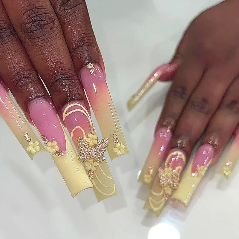Artful Nail Art with Flower and Butterfly Accents Stornfield
