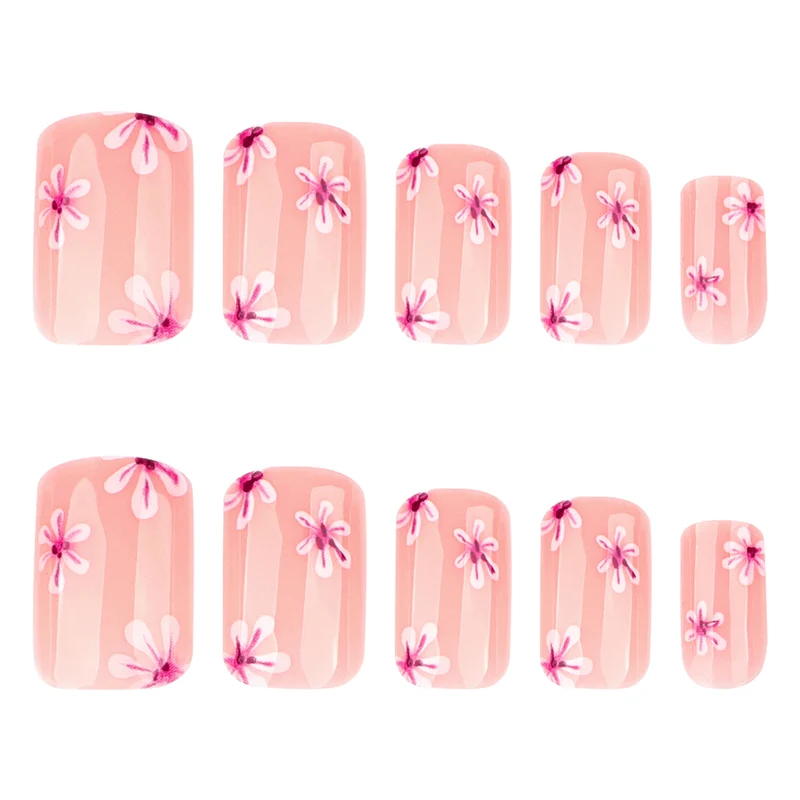 Artful Nail Art with Flower Design and Blue French Tip Stornfield