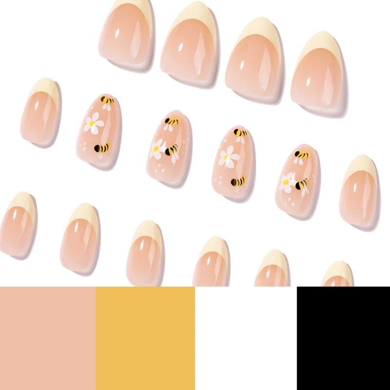 Artful Nail Art with Bee and Flower Design Stornfield