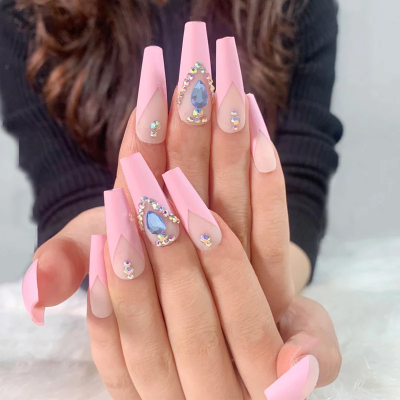 Artful glitter nail extensions with aqua accents Stornfield