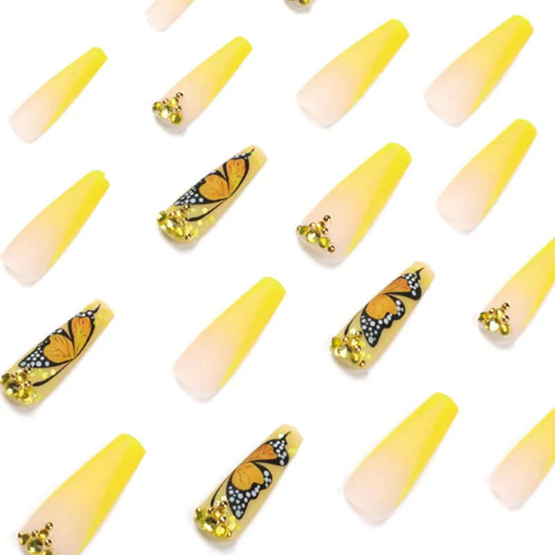 Artful Gel Nails with Butterfly Design and Glitter Stornfield