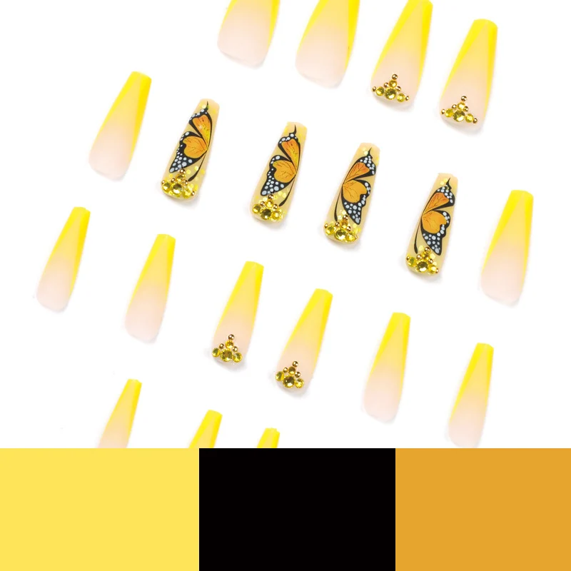 Artful Gel Nails with Butterfly Design and Glitter Stornfield