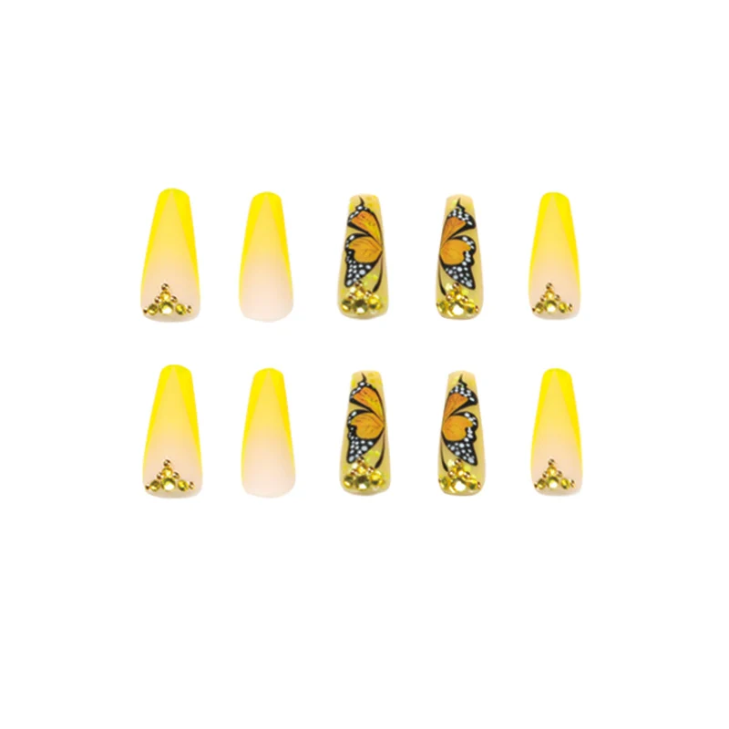 Artful Gel Nails with Butterfly Design and Glitter Stornfield