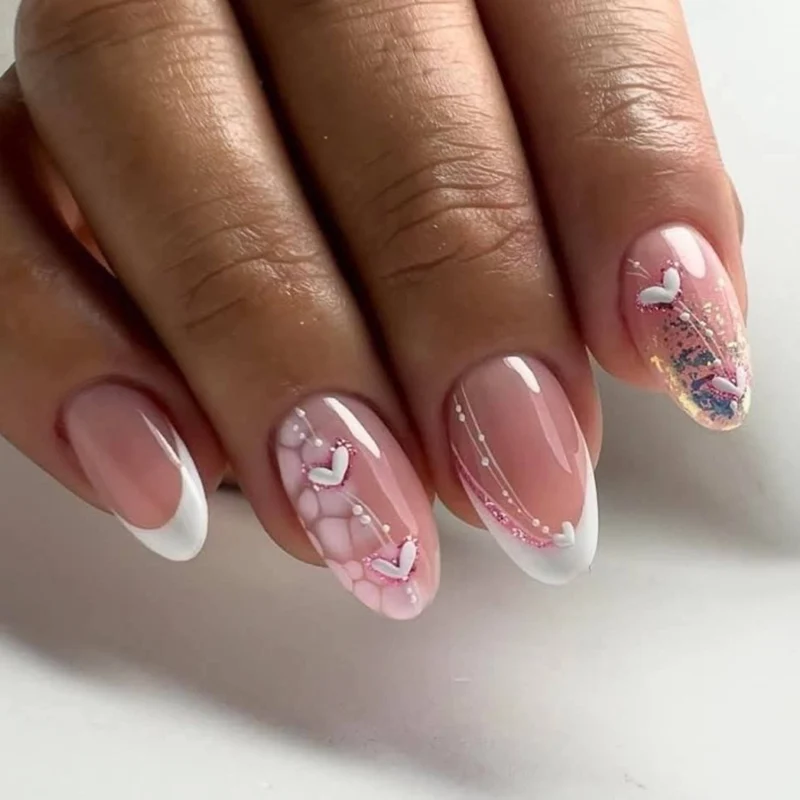 Artistic Gel Nails with Romantic Heart Designs Stornfield