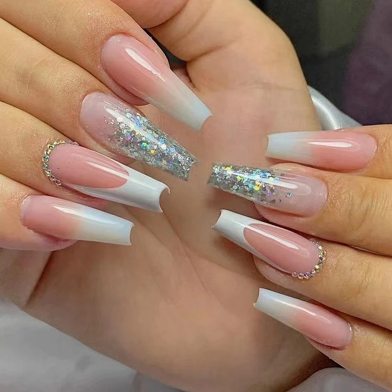 Artful Gel Nails with Glitter and Ombre Effect Stornfield