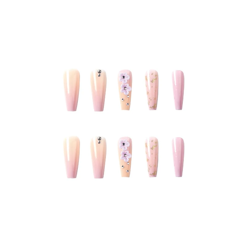 Artistic Gel Nails with Floral Design and Glitter Accents Stornfield