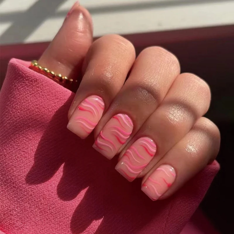 Artful Gel Nails with Elegant Wave Pattern Stornfield