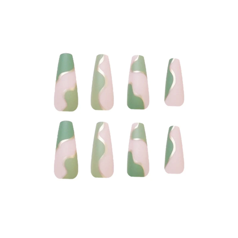 Artful Gel Nails with Elegant Wave Design and Gold Accents Stornfield