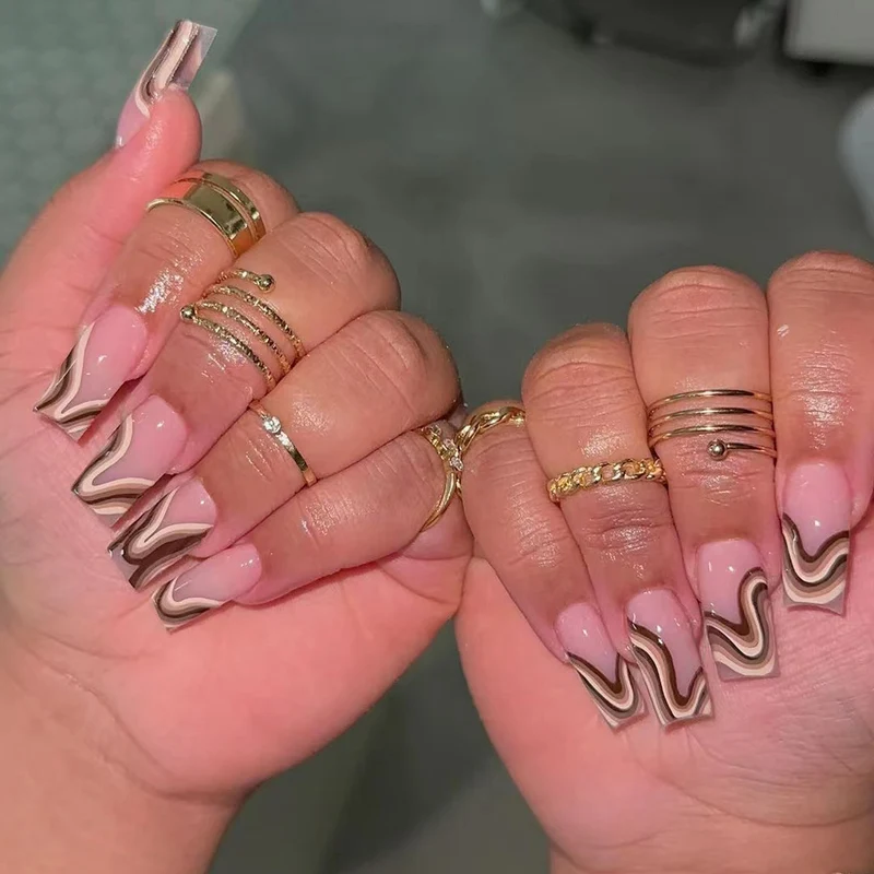 Artful Gel Nails with Elegant Wave Design Stornfield