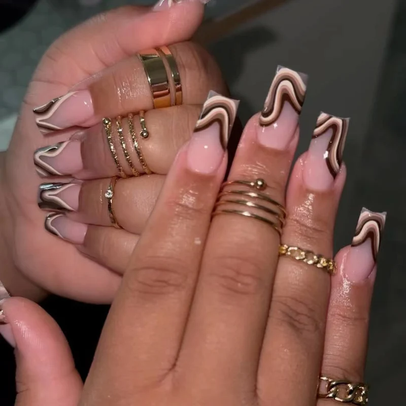 Artful Gel Nails with Elegant Wave Design Stornfield