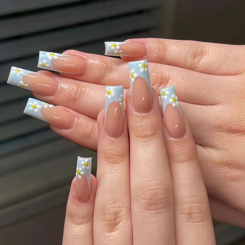 Artful Gel Nails with Elegant Floral Design and Glitter Accents Stornfield