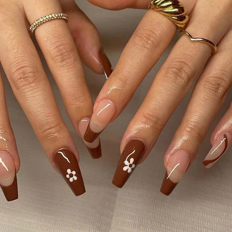 Artful Gel Nails with Elegant Floral Design and Glitter Accents Stornfield