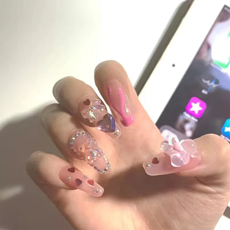 Artful Gel Nails with Elegant Floral Design and Glitter Accents Stornfield