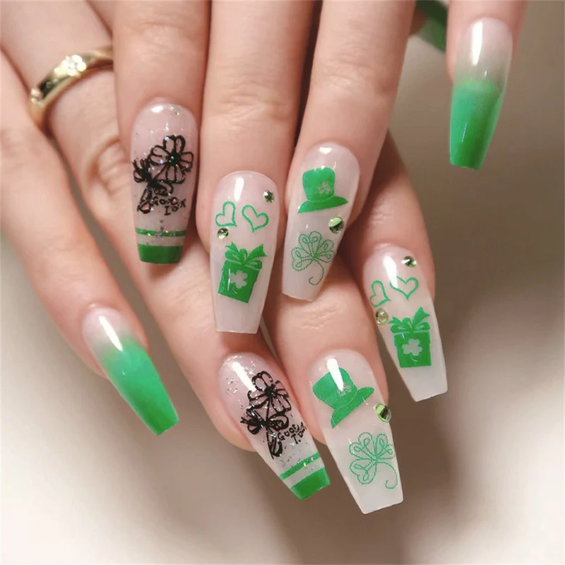 Artful Gel Nails with Elegant Floral Design and Glitter Accents Stornfield