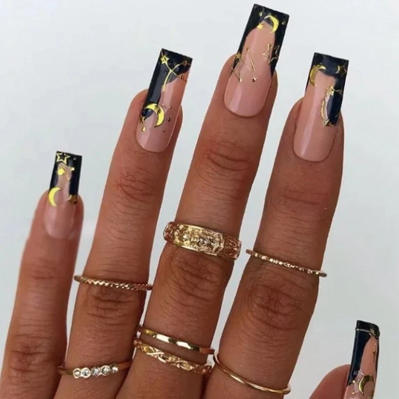 Artful Gel Nails with Elegant Floral Design and Glitter Accents Stornfield