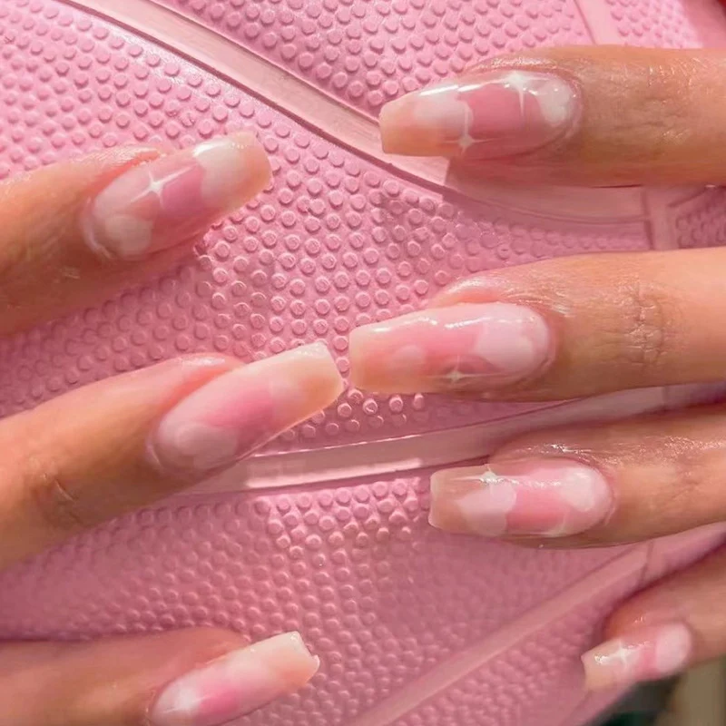 Artful Gel Nails with Elegant Floral Design and Glitter Accents Stornfield